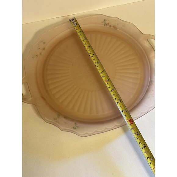 Anchor Hocking Mayfair Pink Frosted Handled Cake Plate 14" Depression Glass - Picture 4 of 5
